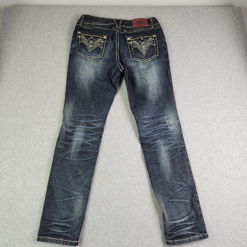 Zanadi Jeans Womens 10 Blue Dark Wash Rhinestone Embellished Y2K Straight Leg